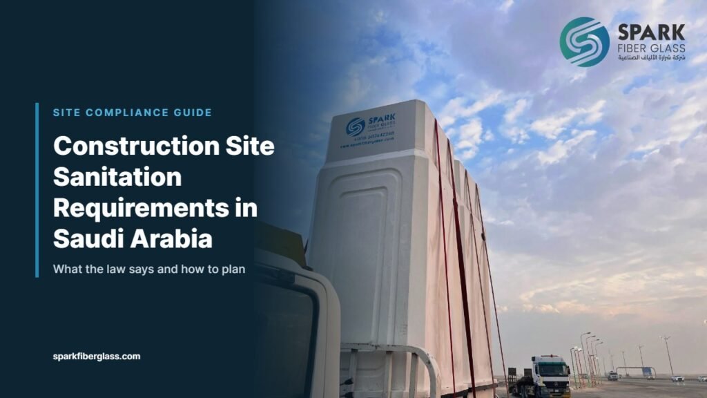 Spark Fiberglass GRP portable toilet units on a delivery truck in Saudi Arabia