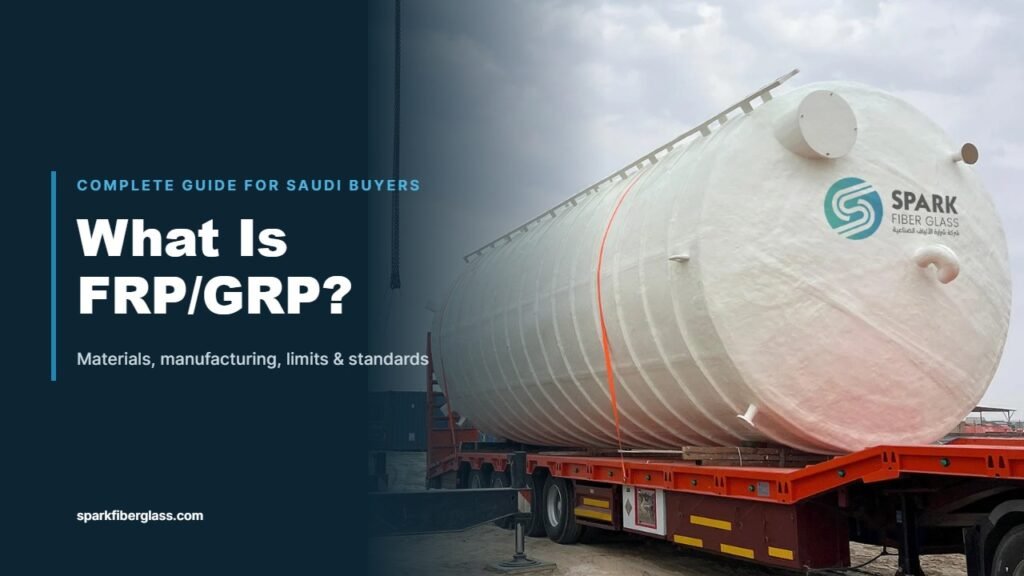 Large Spark Fiberglass GRP tank manufactured in Dammam, Saudi Arabia, loaded for delivery